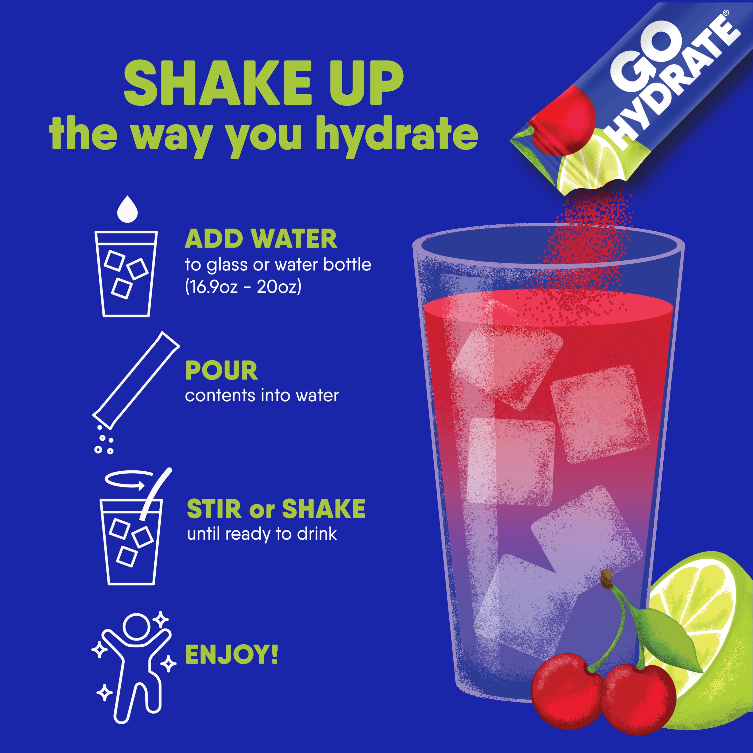 lectrolyte Hydration Drink Mix with Vitamin D, Non GMO Electrolyte Powder Hydration Pack, Cherry Limeade, 30 Hydration Powder Packets - GoHydrate