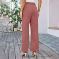thumbnail image 4 of Prolriy Dress Pants Women, Women's Solid Color Fashionable Casual Pocket Cotton Linen Waist Wide Leg Pants Women's Pants Business Casual Pants for Women Pink L, 4 of 7