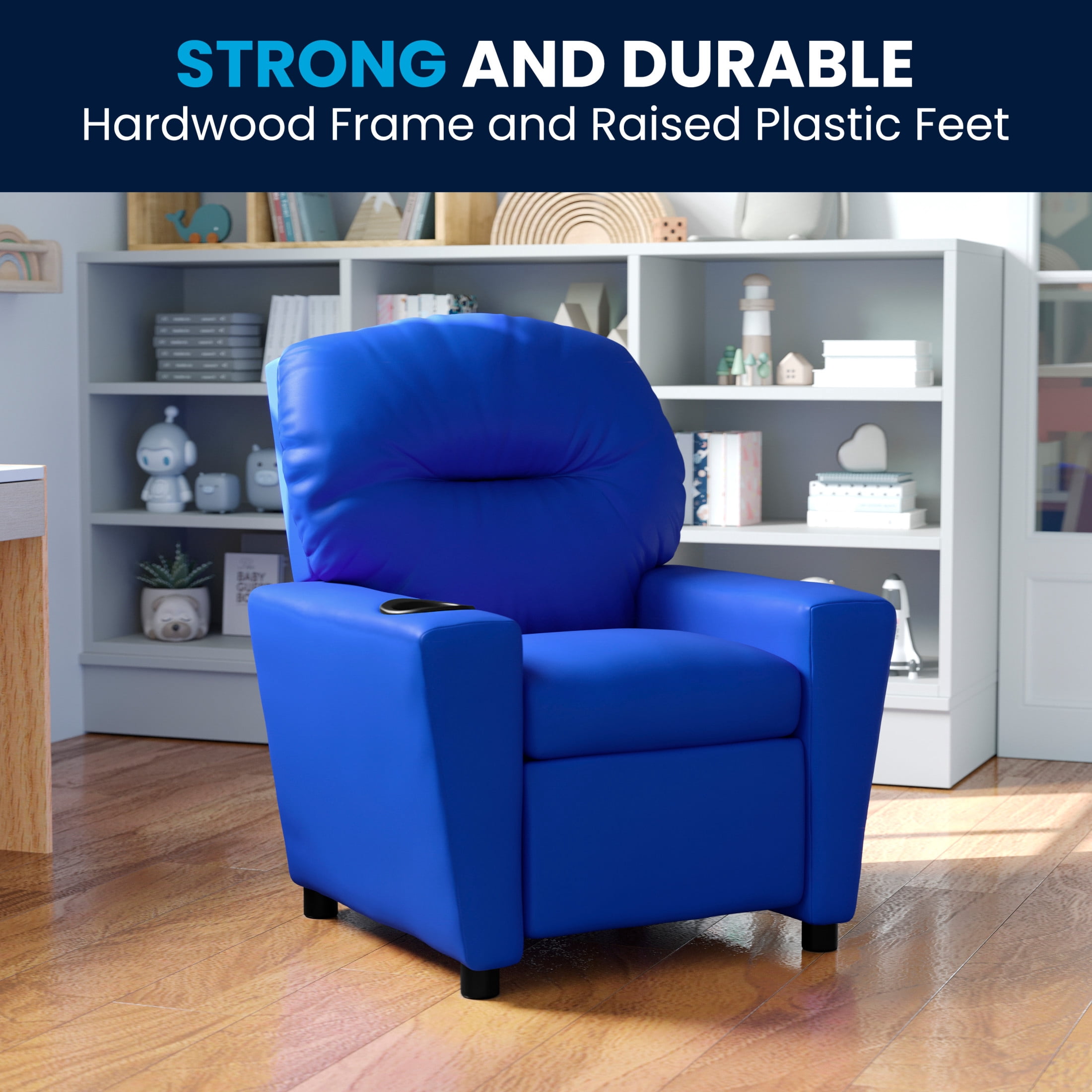 Flash Furniture Chandler Contemporary Blue Vinyl Kids Recliner with Cup Holder