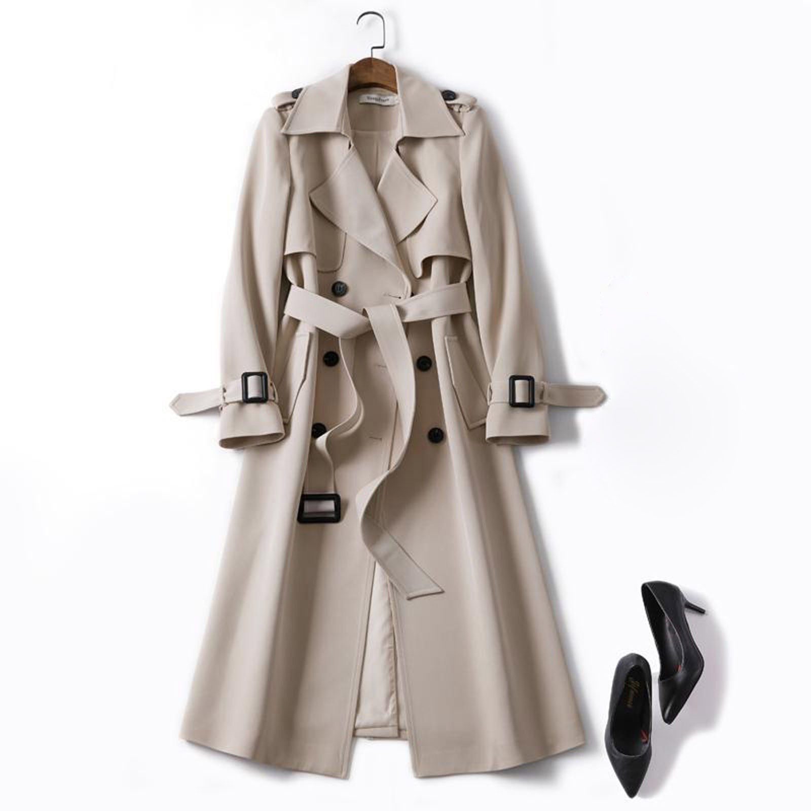 Mnycxen Women Overcoat Solid Slim Fit Coat Jacket Long Outerwear Windbreaker Trench - image 2 of 3