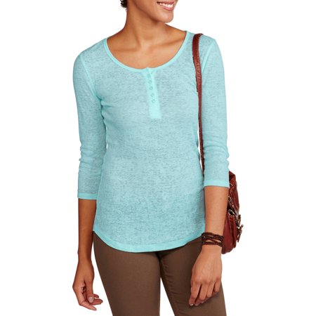 No Boundaries Juniors Plus 3/4 Sleeve Burnout Henley - Walmart.com