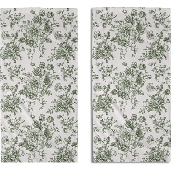 Sage Green Floral Spring Hand Towels for Bathroom Set of 2 Vintage Flowers Botanical Print Cream White Decorative Handtowels Soft Absorbent Seasonal Bath Towel for Home Guest Room Hotel Gym Spa