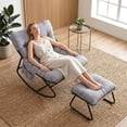 thumbnail image 4 of TLSUNNY Outdoor Rocking Papasan Chair with Ottoman, Patio Rocking Chair with Footrests, Side Pocket and Cushion, Thick Water-Repellent Fabric Cushion, Comfy Recliner, 4 of 11