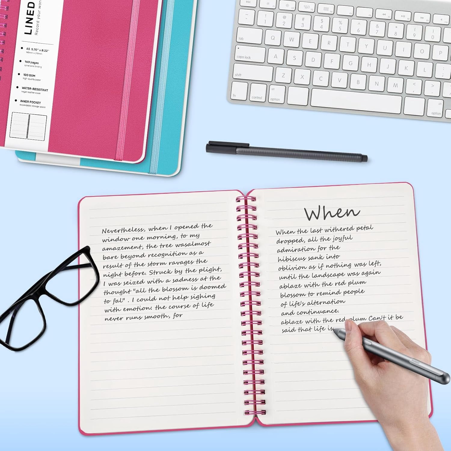 Deeppink Lined Spiral Journal Notebook, 160 Pages, 85.7in A5, for Work, School, Women, Men - College Ruled, Hardcover Leather Journal