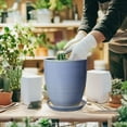 thumbnail image 2 of 8 inch Ceramic Plant Pot - Modern Textured Flower Planter with Saucer Drainage Hole for Indoor Plants like Flowers & Herbs, Blue-Bright, 2 of 8