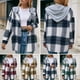thumbnail image 5 of Chaqueta con capucha a cuadros para mujer con bolsillos Camisa informal suelta con botones Abanopi Grande, 5 of 7