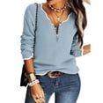 thumbnail image 2 of Long Sleeve Women V Neck Sweater Half Zipper Knit Sweater Casual Cricket Jumper Pullover, 2 of 6