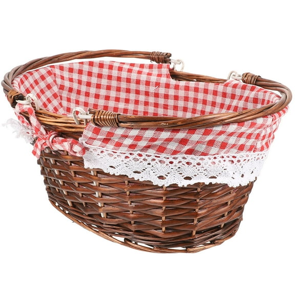 HEMOTON Picnic Basket with Handle Woven Fruits Storage Basket 1 Set Wicker Basket