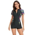 thumbnail image 4 of Women Half Zipper Swimsuits One Piece UV Protection Rash Guard Short Sleeve Boyleg Bathing Suits UPF 50+ Athletic Surfing Swimwear Boyshort Quick Dry Printed Surfwear, 4 of 6
