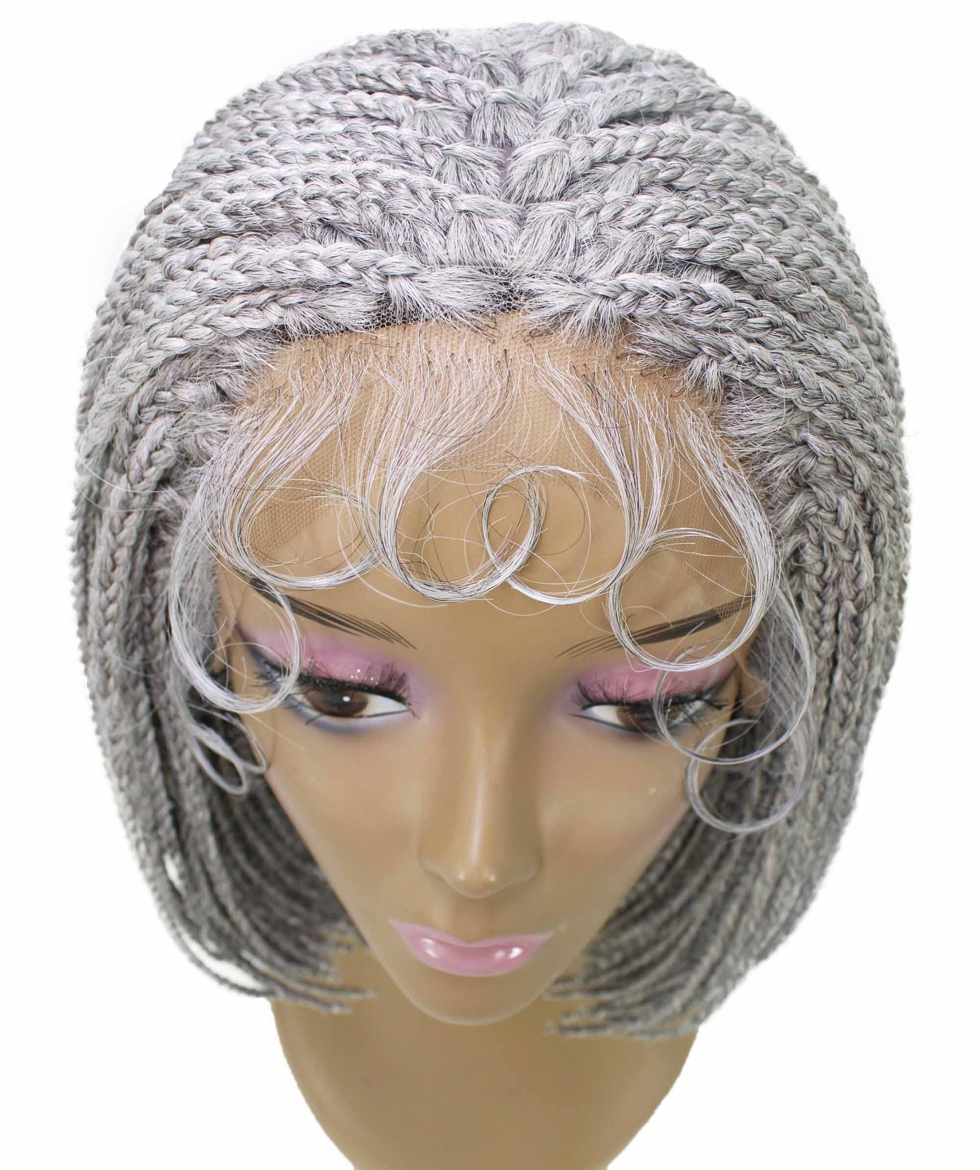 LUXLUXE Jayla Straight Braided 12 in Long Braided Wig, Beauty Heat Resistant Fiber,Grey
