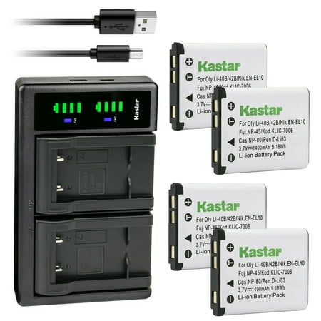 Image of Kastar 4-Pack CNP-80 Battery and LTD2 USB Charger Compatible with Casio Exilim EX-Z1 Exilim EX-Z2 Exilim EX-Z16 Exilim EX-Z26 Exilim EX-Z28 Exilim EX-Z33 Exilim EX-Z35 Exilim EX-Z37 Camera