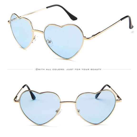 Blue Heart Shape Sunglasses Polarized Sunglasses for Women Aviator Sunglasses AC Metal Trendy Designer Mirrored UV Protection Sun Glasses One Size