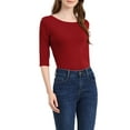 thumbnail image 4 of INSPIRE CHIC Women's Tops Elbow Sleeves Boat Neck Slim Fit Classic Tee Shirt XL Wine Red, 4 of 7
