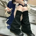thumbnail image 4 of XDIAHBPL Socks For Women Japanese Style Flared Shape Long Student Leg Elastic Cuffs Solid Color Striped Loose Knitted Leg Stockings For Women Black, 4 of 6