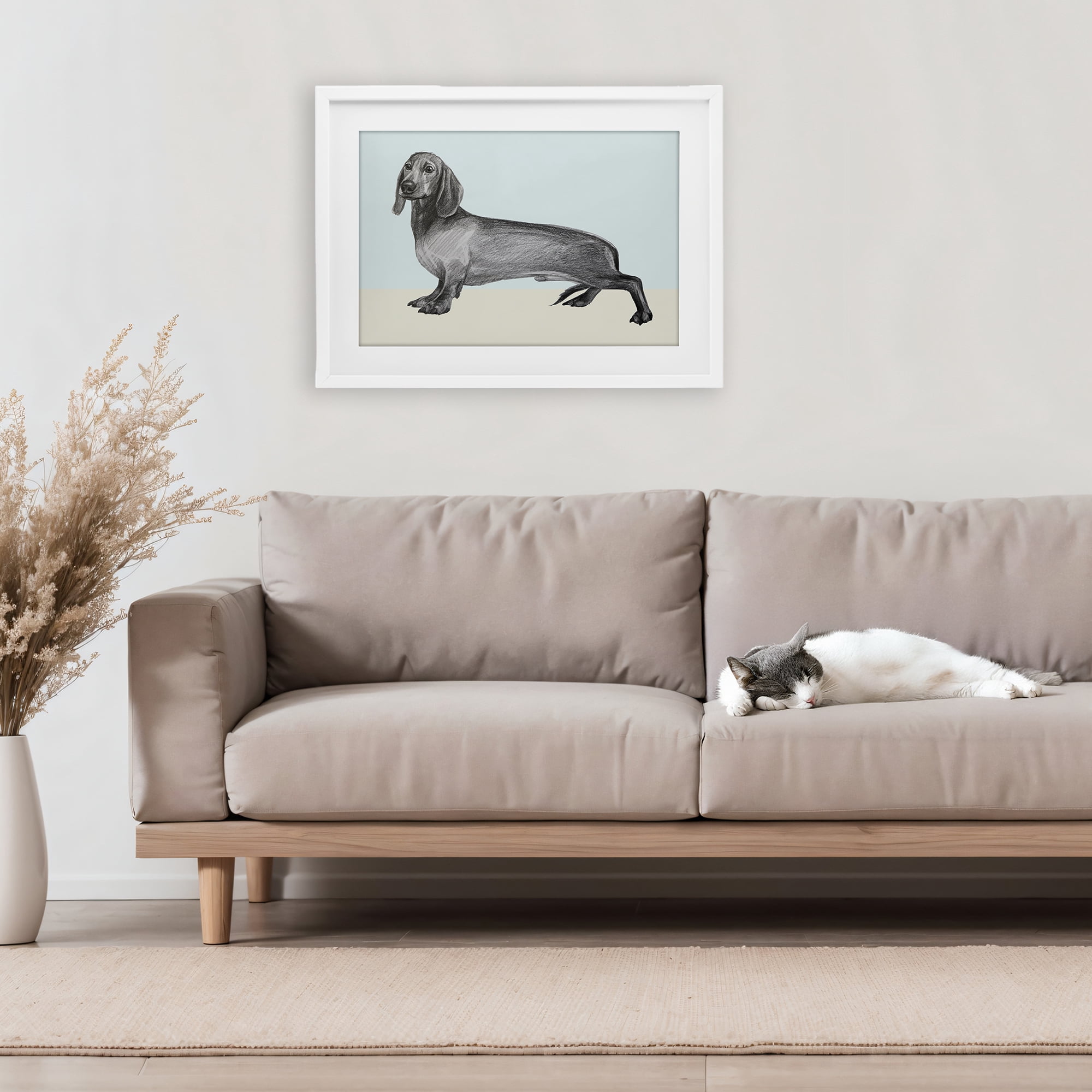 Stupell Industries Sketched Dachshund on Blue White Framed Print Under Glass, design by Violeta Vollmer