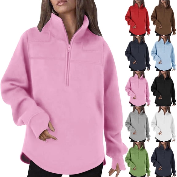 DDAPJ pyju Oversized Sweatshirt for Women Thumb Hole Long Sleeve Quarter Zip Pullover Fall Fashion Casual Mock Neck Sweatshirts