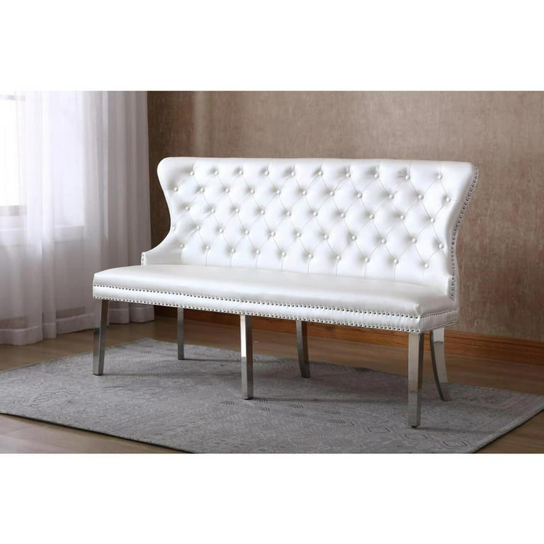 White leather bench with back discount