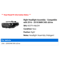 thumbnail image 2 of Right Headlight Assembly - Compatible with 2016 - 2018 BMW 340i xDrive 2017, 2 of 2