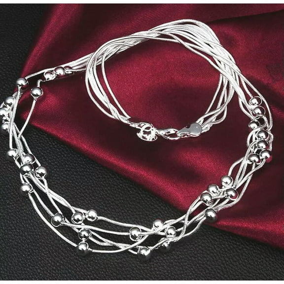 New Popular 925 Silver Round Ball Beads Necklace Fashion Women's Jewelry