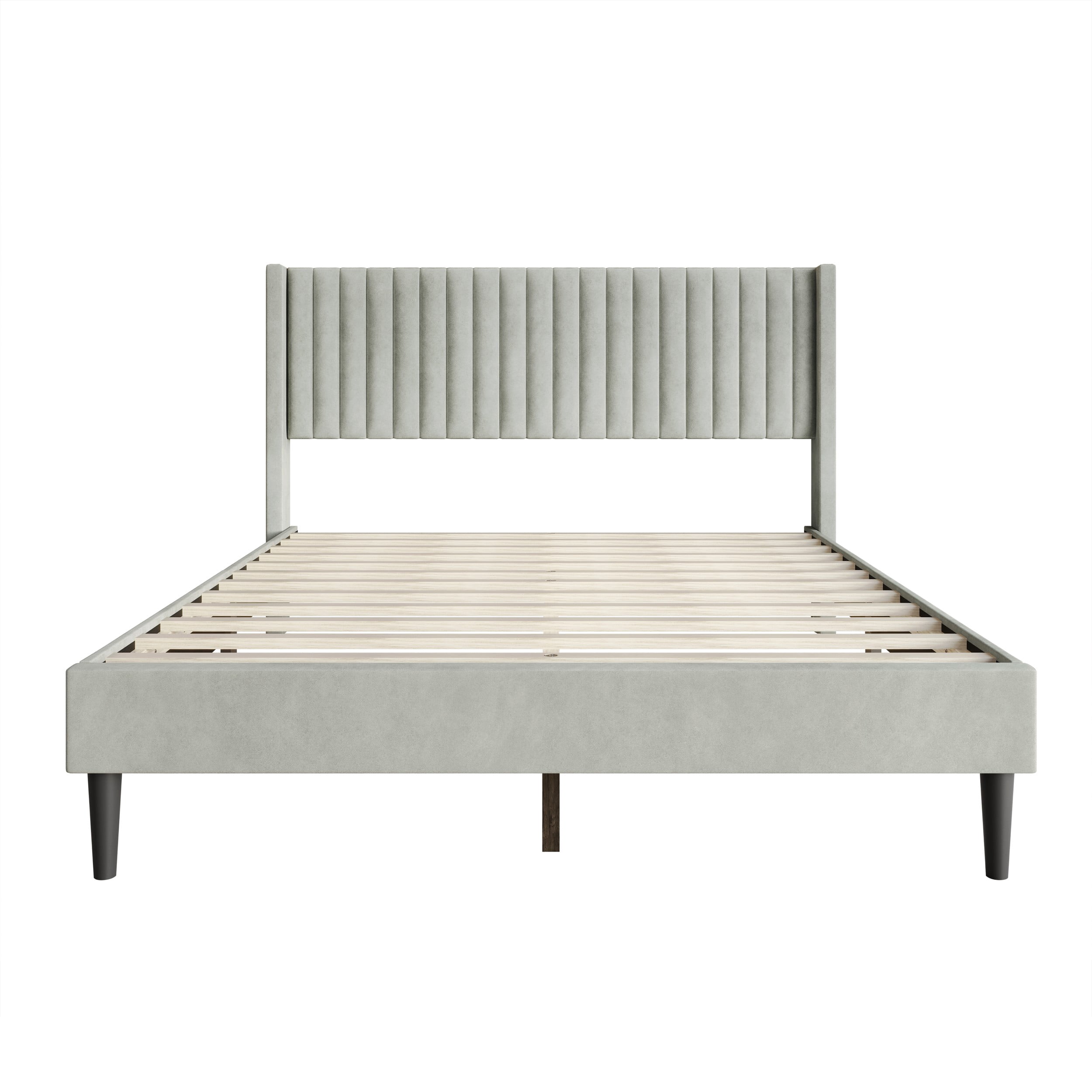 Favorer Montrose Upholstered Wingback Bed, Channel Tufted Headboard, Platform Design