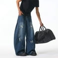 thumbnail image 5 of FRSASU Men's Casual Loose Hip Hop Denim Work Pants Jeans with Cargo Pockets Dark Blue, 5 of 7