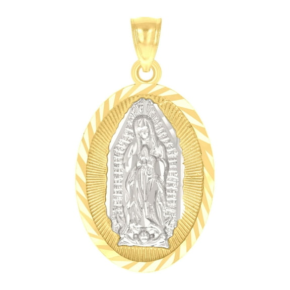 14k Two-tone Gold Mens Oval Guadalupe Religious Charm Pendant for Men