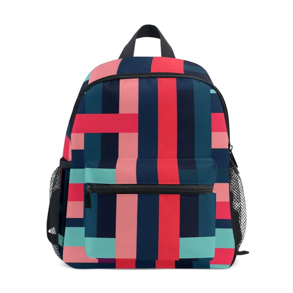 FORMRS Kids School Backpack with Front Zippered Pocket 12" Student Travel Daypack, Navy Blue Stripes
