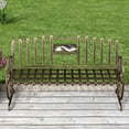 thumbnail image 5 of Outdoor Metal Patio Garden Bench, Park Bench with Built-in Table and Wagon Wheel Arms, Bronze, 5 of 8