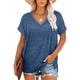 thumbnail image 3 of Minnieouse Camiseta de mujer con cuello en V, manga corta de color sólido, blusa dividida de color sólido Prendas para la parte del cuerpo Azul oscuro L Minnieouse AP003161-23, 3 of 6
