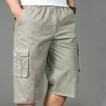 thumbnail image 5 of Men's Casual Twill Elastic Cargo Shorts Below Knee Relaxed Fit Multi-Pockets Capri Long Shorts 3/4 Outdoor Pants, 5 of 9