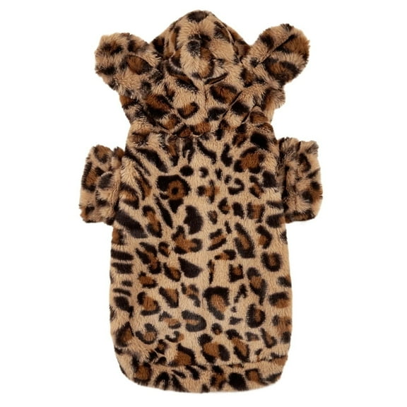 BAIANNAN Pet Hoodie For Small & Medium Dogs, Leopard Dog Hoodie With Ears, Plush Dog Clothes, Pet Apparel