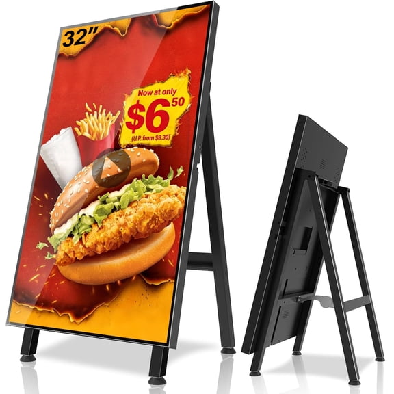 Pyimgus 32Inch Digital Signage Display, Portable Digital Signage, LCD Advertising Display, CMS Remote Publishing, 24/7 Operation, Split Screen, HDMI/USB/WiFi/Android System