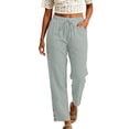 thumbnail image 4 of Oksale Lightweight Pants for Women Petite Breathable Cozy Elastic Waisted Cotton Linen Pants with Pockets Loose Straight Leg Ankle Summer Pants 2026 Gray 2XL, 4 of 7