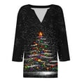 thumbnail image 5 of 3/4 Sleeve Holiday Tops for Women Christmas Outfits V Neck Loose Fit Funny Graphic Tee Shirts Festive Clothes (XL, Black), 5 of 5
