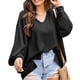 thumbnail image 1 of Sudadera de mujer Poliéster Manga larga Cuello en V Hombro caído Diseño de ventilación Transpirable Jersey suelto Blusa de mujer Top Negro M, 1 of 6