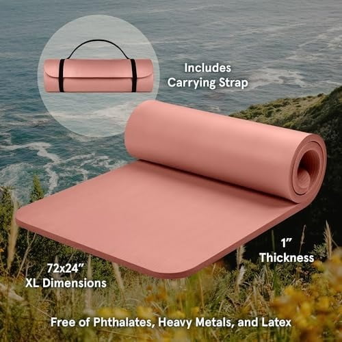 Solana Yoga Mat 1" Thick w/Nylon Strap for Men & Women - Non Slip Exercise Mat for Home Yoga, Pilates, Stretching, Floor & Fitness Workouts