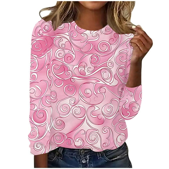 Weekend Big Promotion! ChaoHeng Womens Long Sleeve Shirts Plus Size Winter Tees Round Neck for 2024 Fashion Casual(Pink,S)