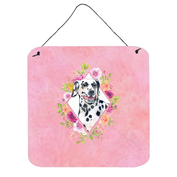 Carolines Treasures CK4137DS66 Dalmatian Pink Flowers Wall or Door Hanging Prints 6x6 multicolor