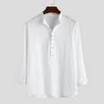 thumbnail image 2 of Ohufall Mens Shirts,Long Sleeve Shirts for Men, Cotton Linen Shirt Long Sleeved Standing Collar Button Up Shirt Fashionable Casual Shirt Top Blouse, 2 of 4