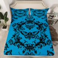 thumbnail image 2 of Homewish Blue Black Damask Bed Sheets,Gothic Skull Moth King Sheets,Retro Victorian Pattern Sheet Set For Men Women,Ultra Soft Home Decor,4-Piece, 2 of 7