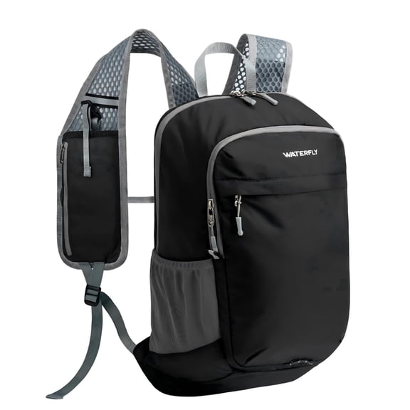 WATERFLY Unisex 15L Small Foldable Packable Outdoor Travel Camping Walking Nylon Backpacks Daypack,Black