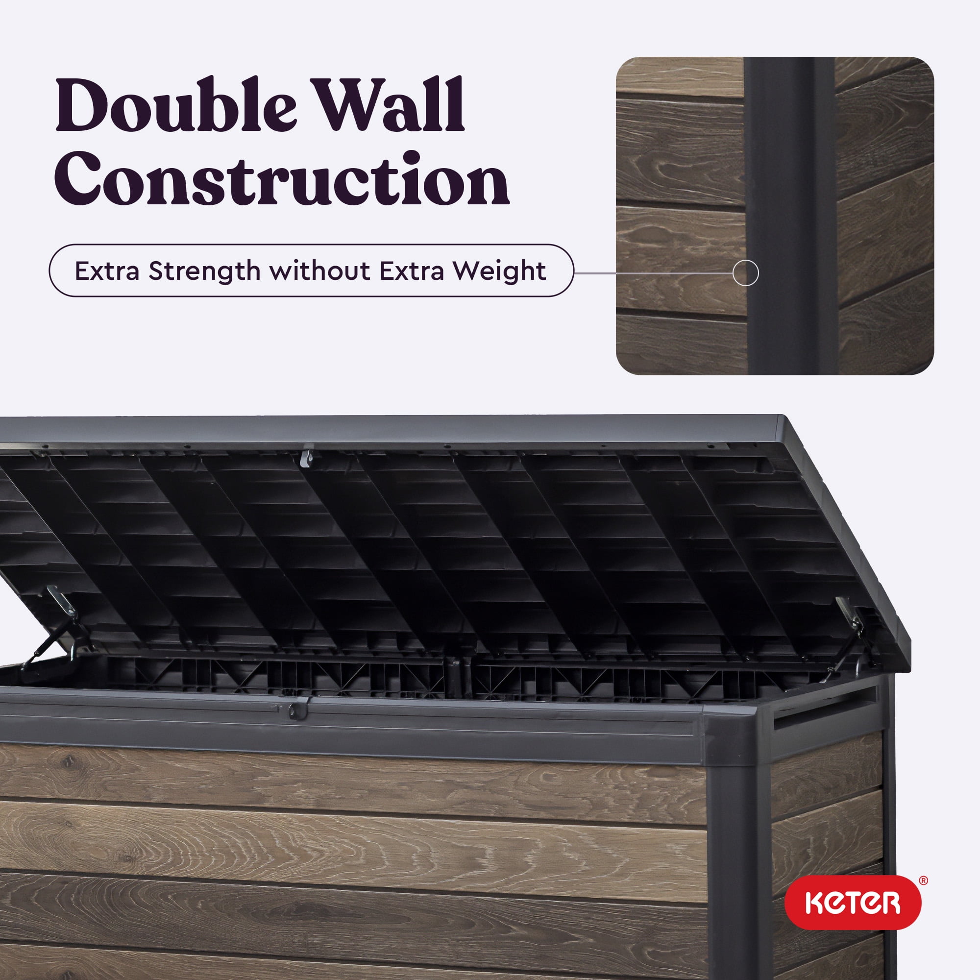 Keter Signature 150 Gallon Durable Resin Outdoor Deck Box Storage Organization, Walnut