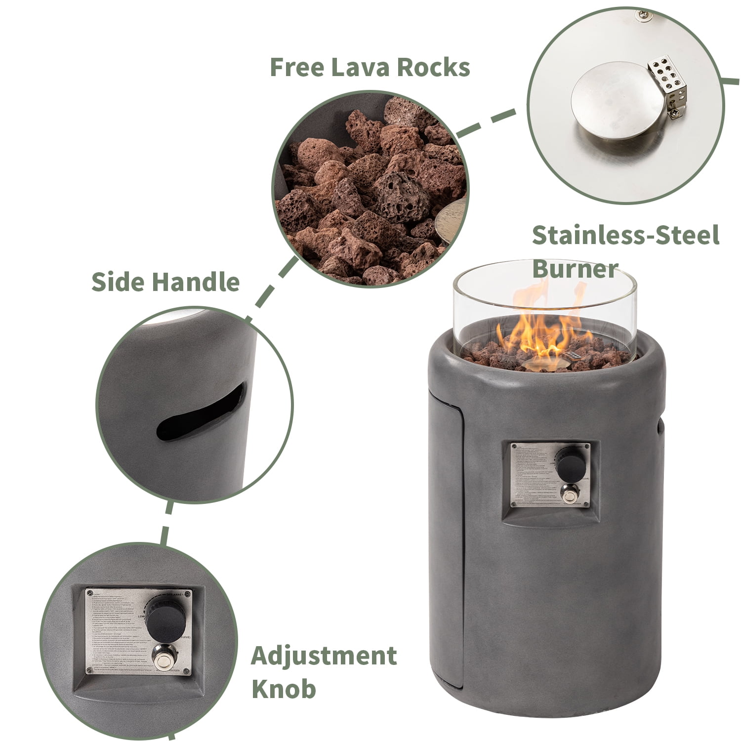 VENTOPYR Outdoor 16-inch 40,000 BTU Round Propane Fire Pit (Grey)