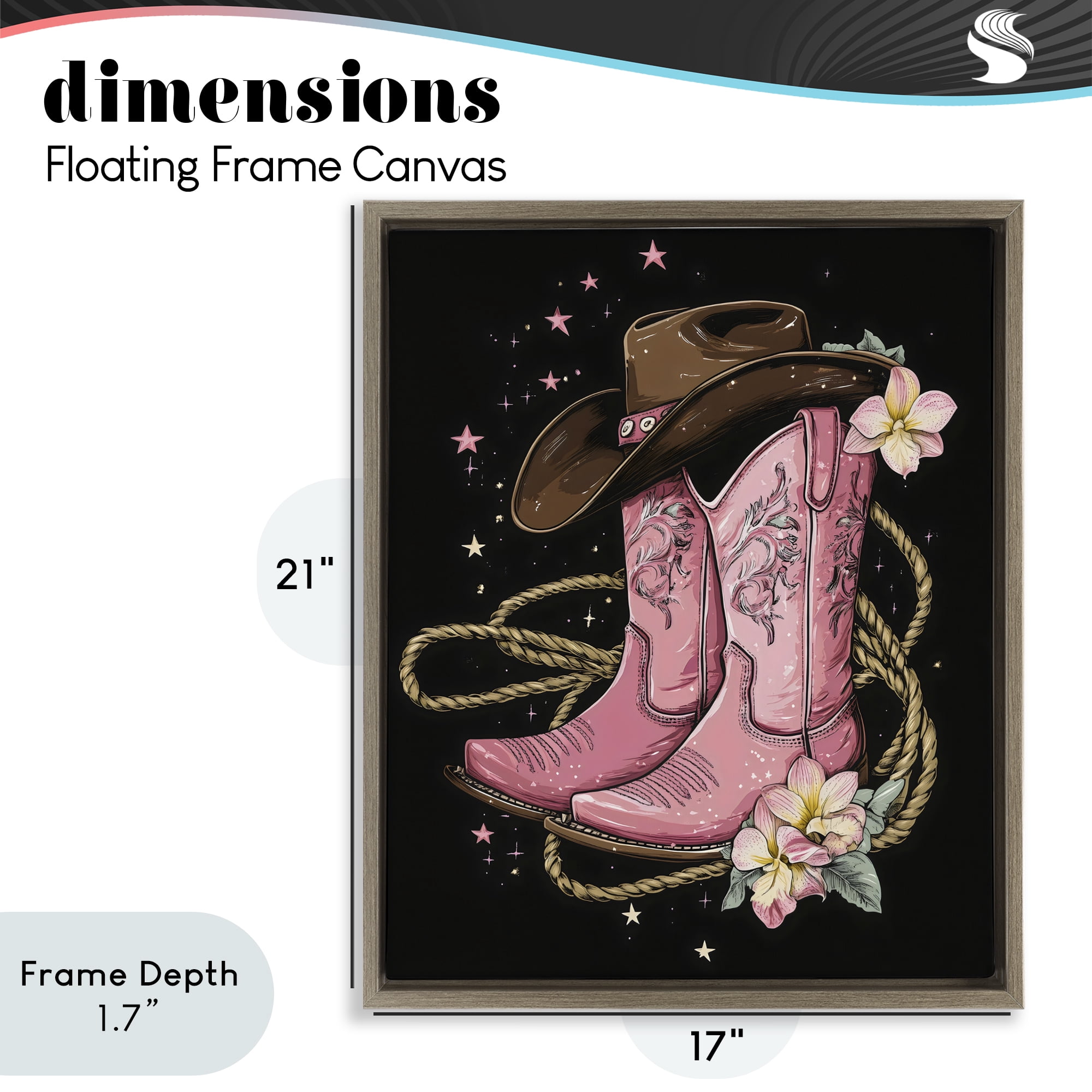 Stupell Industries Western Chic Pink Boots Brown Framed Floater Canvas Wall Art, design by Creative Studio
