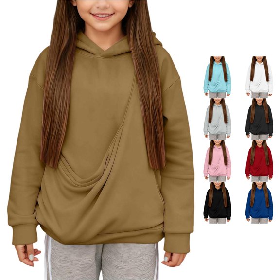 HCYSFG Girls Solid Color Hoodies Long Sleeve Sweatshirt Kangaroo Pocket Fall Winter Daily School Sport Loose Fit Pullover Top