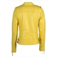 thumbnail image 3 of Women's Lambskin Real Leather Quilted Yellow Jacket Biker Motorcycle Slim Fit Coat W174, 3 of 4