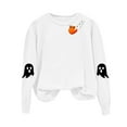 thumbnail image 4 of mgoYE Women Halloween Shirt Halloween Sweatshirts for Women Ghost Pumpkin Long Sleeve Shirt Graphic Tees Fall Pullover Tops(White,L), 4 of 5