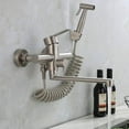 thumbnail image 3 of Grifo de cocina monomando montado en la pared con ducha de mano, con pistola rociadora, fregadero de cocina, grifo de acero inoxidable, agua fría/caliente, tina de lavado, giratorio, 3 of 5