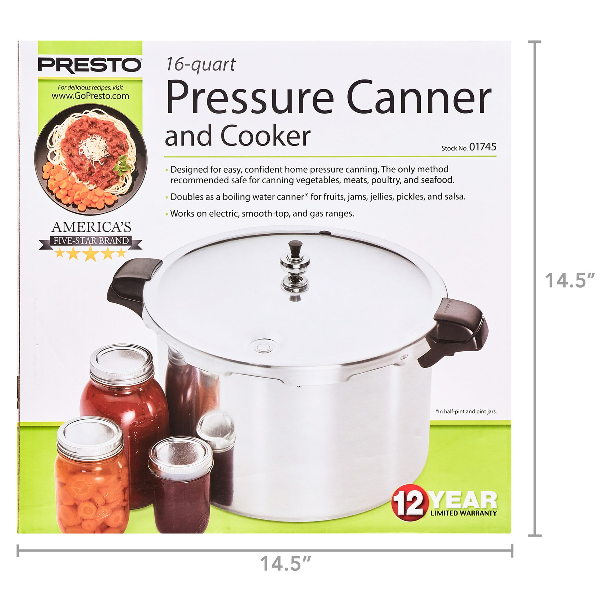 Presto 16 Quart Pressure Canner, Multi-Use Pressure Cooker and Water Bath Canner, Large Canning Pot for Jam, Salsa, and Canning Meat