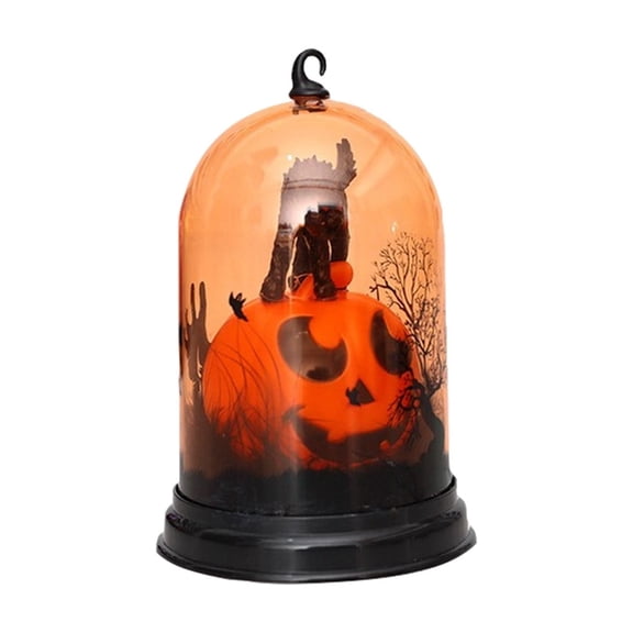 Black Cat Halloween Decor, Orange Halloween Lantern, Battery Operated Night Light, Spooky Indoor Halloween Decor for Home, Mantel and Haunted House Display, 1 Pack
